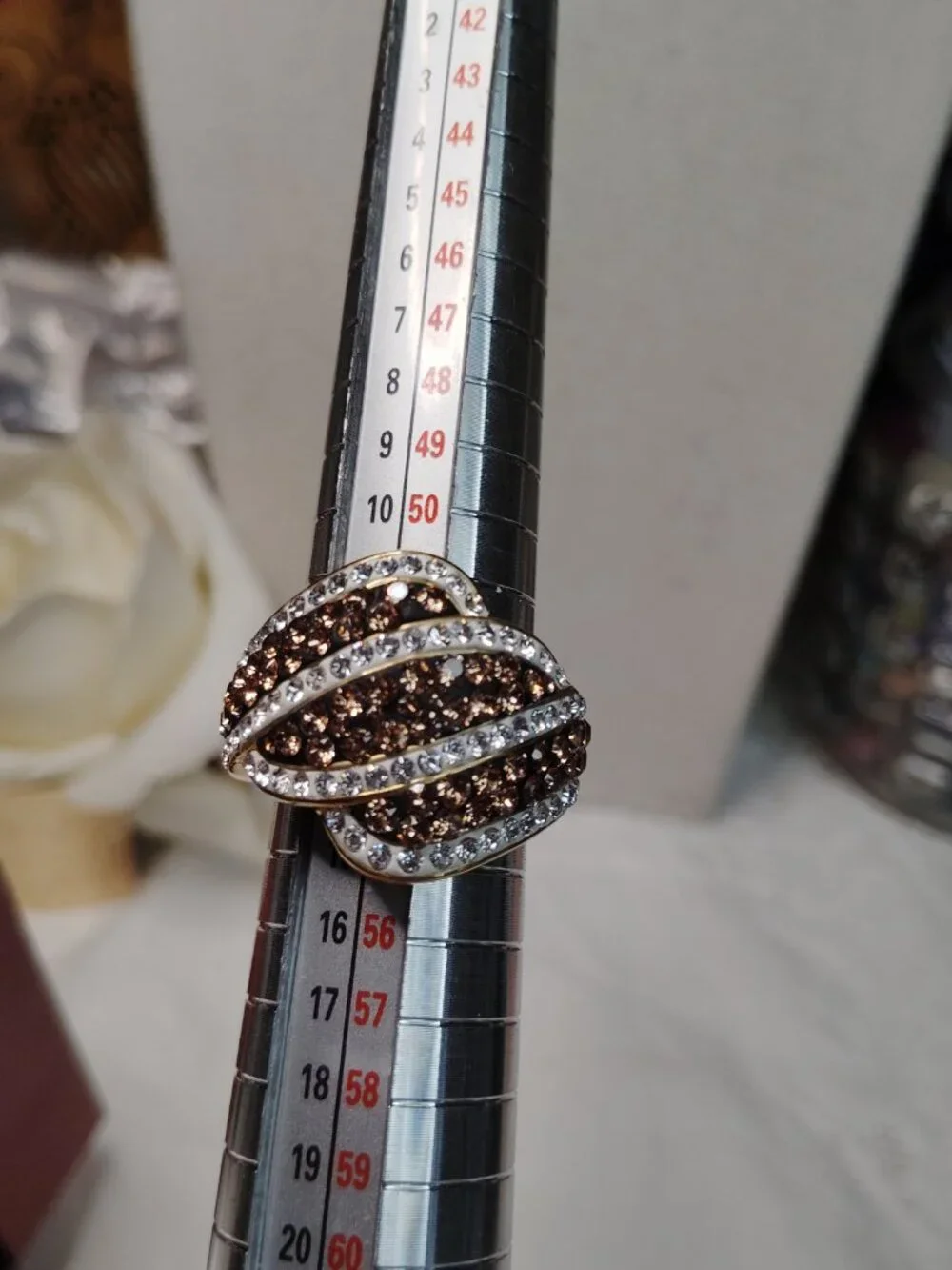 Vintage 8K Gold Electroplated Chocolate Rhinestone Ring • Size 6.5 • NIB